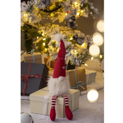 Set of 2 plush Christmas gnome decorations with red and white hats