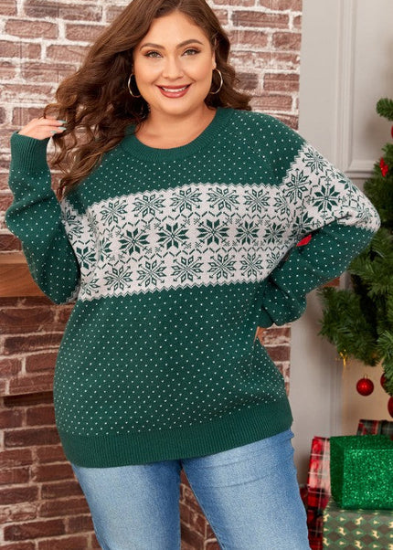 Plus Size Christmas Snowflake Crewneck Sweater