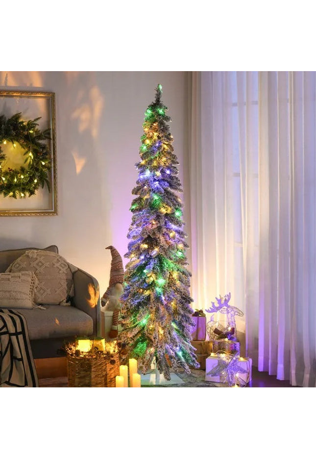 HOMCOM 6ft Tall Prelit Pencil Artificial Christmas Tree Holiday Decor