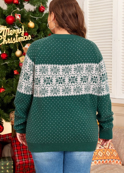 Plus Size Christmas Snowflake Crewneck Sweater