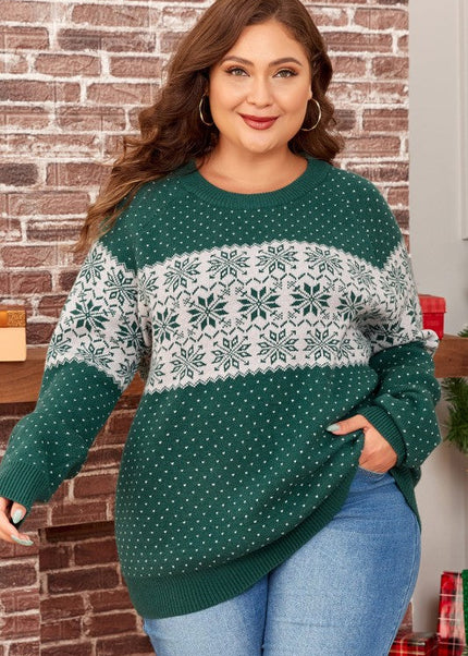 Plus Size Christmas Snowflake Crewneck Sweater