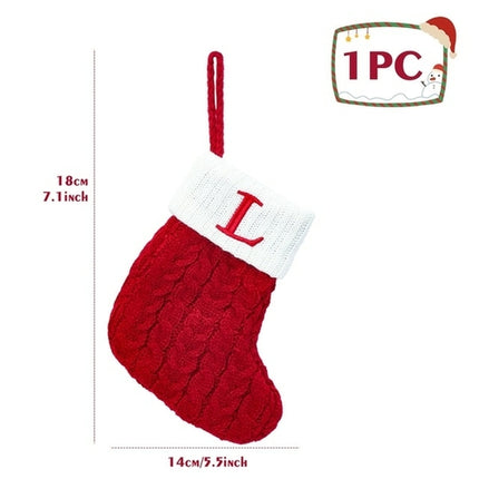 Christmas Socks Knitting Red Snowflake Alphabet Letters Christmas