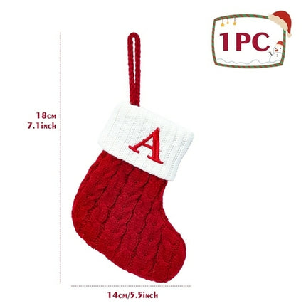 Christmas Socks Knitting Red Snowflake Alphabet Letters Christmas