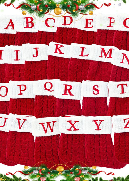 Christmas Socks Knitting Red Snowflake Alphabet Letters Christmas