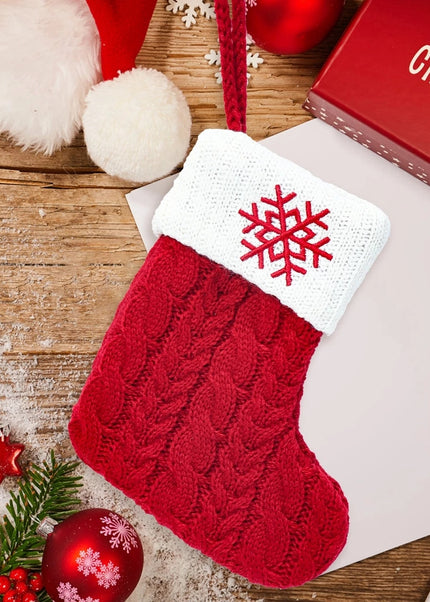 Christmas Socks Knitting Red Snowflake Alphabet Letters Christmas