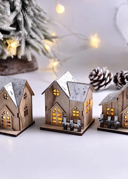 Christmas LED Light Wooden House Luminous Cabin Merry Christmas
