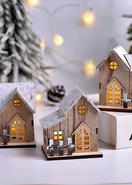 Christmas LED Light Wooden House Luminous Cabin Merry Christmas