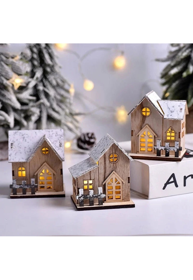 Christmas LED Light Wooden House Luminous Cabin Merry Christmas