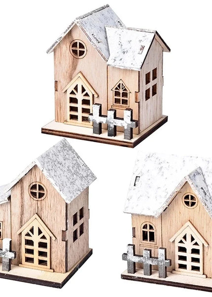 Christmas LED Light Wooden House Luminous Cabin Merry Christmas