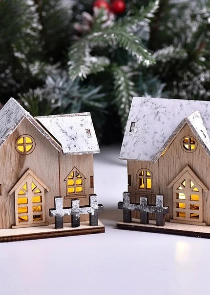 Christmas LED Light Wooden House Luminous Cabin Merry Christmas
