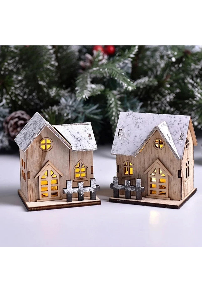 Christmas LED Light Wooden House Luminous Cabin Merry Christmas