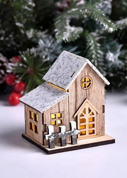 Christmas LED Light Wooden House Luminous Cabin Merry Christmas