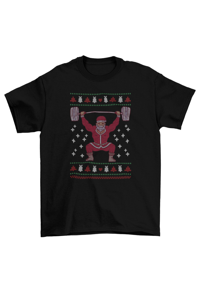 Santa Claus weightlifting barbell
