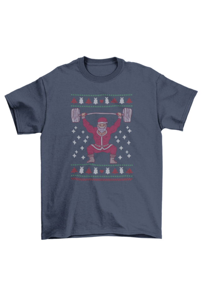 Santa Claus weightlifting barbell