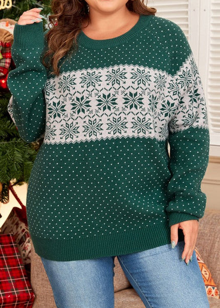 Plus Size Christmas Snowflake Crewneck Sweater