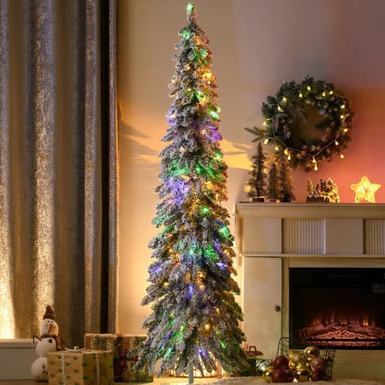 HOMCOM 6ft Tall Prelit Pencil Artificial Christmas Tree Holiday Decor
