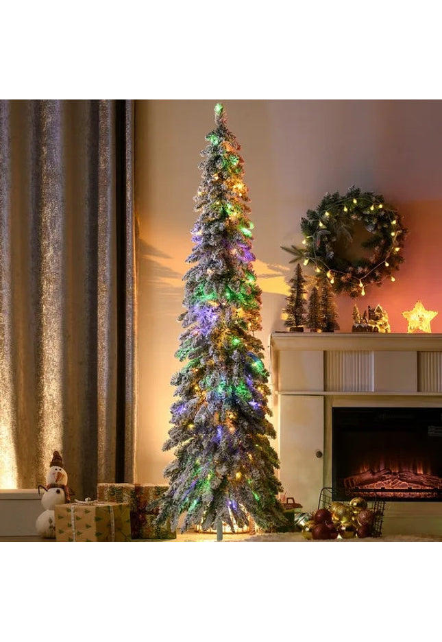 HOMCOM 6ft Tall Prelit Pencil Artificial Christmas Tree Holiday Decor